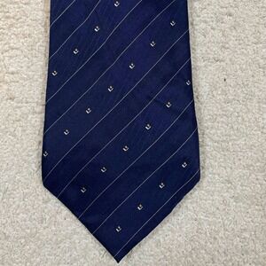 Cardier Mens Silk Necktie Navy Blue Pinstripe Geometric Pattern Classic Tie